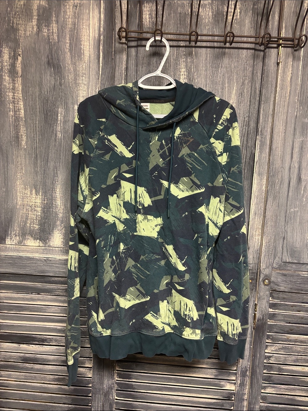 Gymshark Men's Dark Green & Lime Abstract Crewneck Hoodie